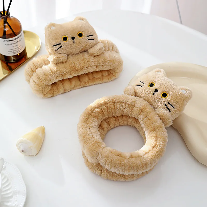 Niedliche Korallen-Fleece-Stirnbänder, elastisch, Cartoon-Katze, Make-up, Gesicht waschen, Haarbänder, weich, spurlos, Gesichts-Spa-Kopfbedeckung, Haar-Accessoires – Detail 14