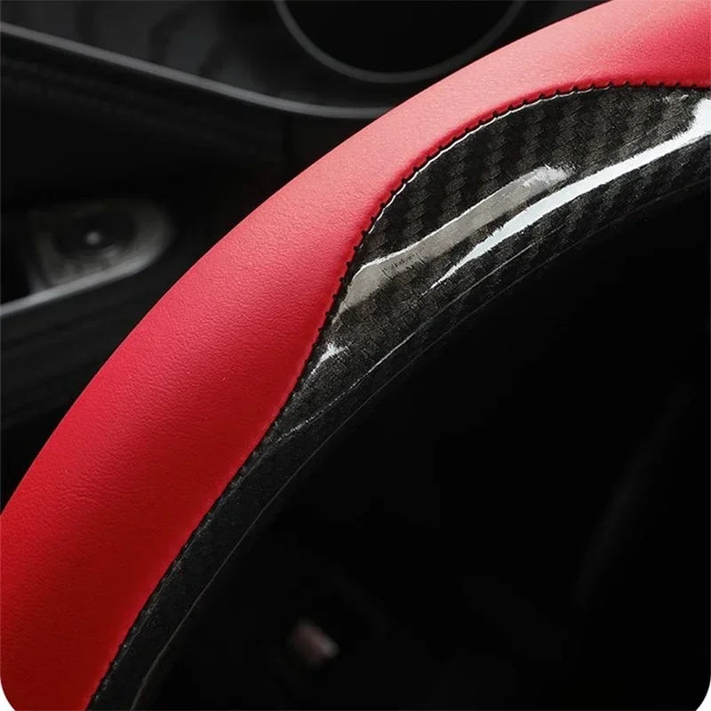 Steering Wheel Cover for Changan CS55 Plus Univ UNI-V Car Accessories Leather Carbon Fibre Double D-type Anti-slip Sweatproof