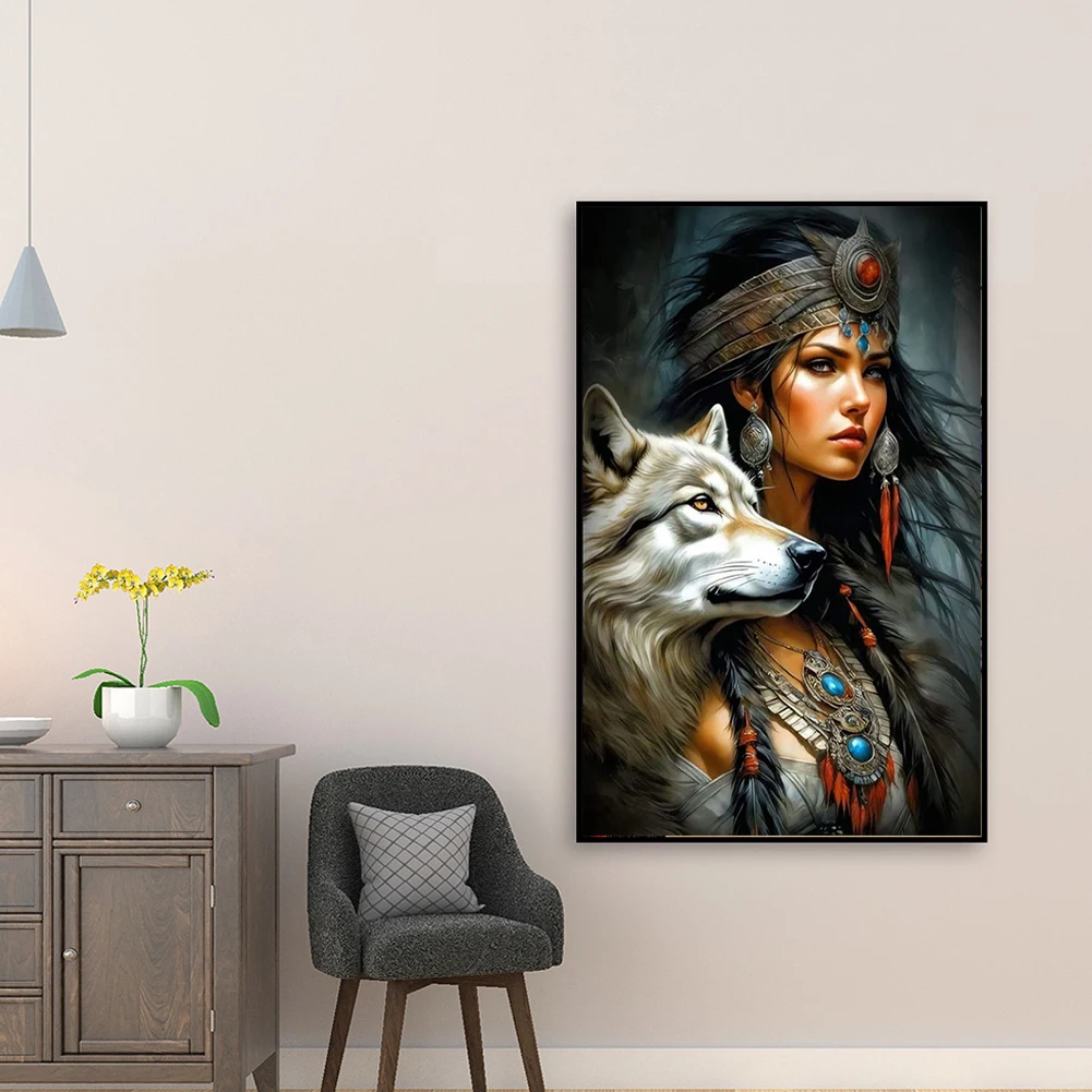 5D DIY كامل جولة الحفر الماس اللوحة النساء والذئب ديكور المنزل الفن الحرفية 40x60cm #3