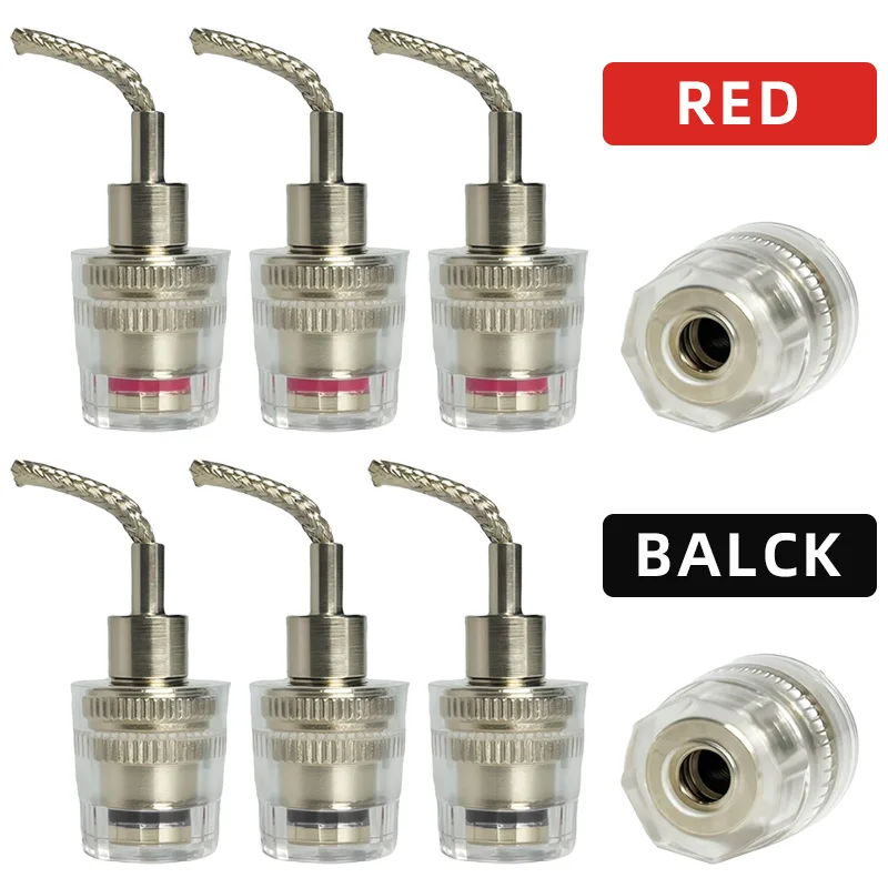 4Pcs Transparent Crystal Speaker Binding Post with Braided Copper Wire Banana Socket for Amplifier HiFi Audio Speaker