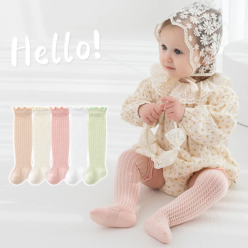 

Baby Knee Length Sock Cotton Mesh High Tube Socks for Infants Young Children Boneless Wood Ear Lace Mosquito Repellent Socks