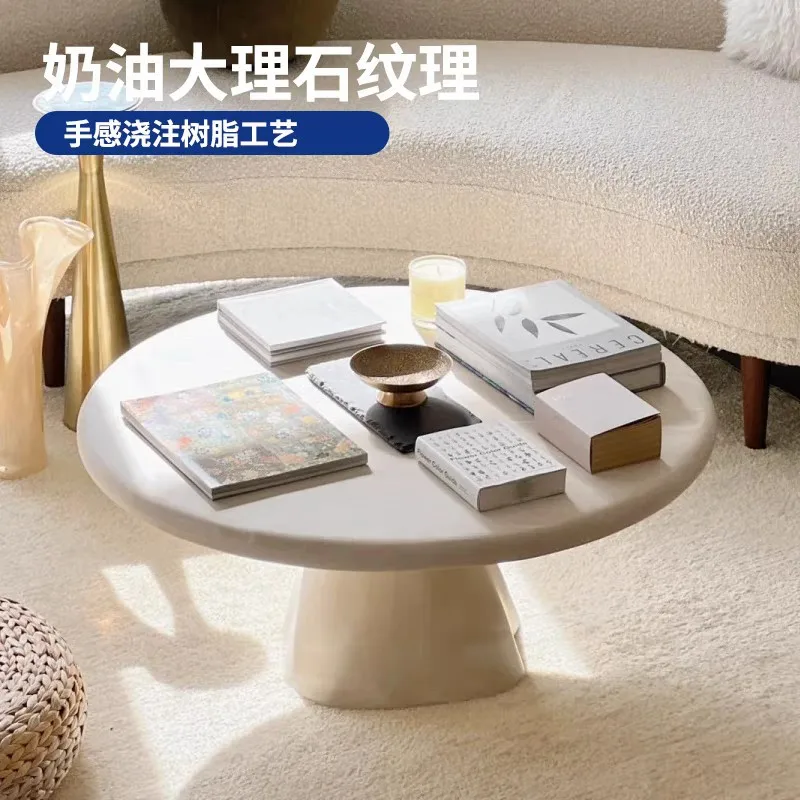 Ins cream wind, marble, resin coffee table Internet celebrity wabi-sabi, round fiberglass, designer, living room coffee table