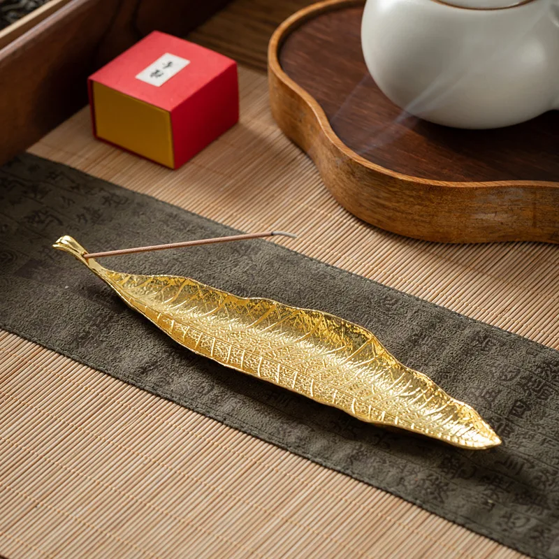 Antique-Style Bodhi Leaf Incense Holder Alloy Creative Home Decor Japanese Leaf Incense Stand Burner Ornament
