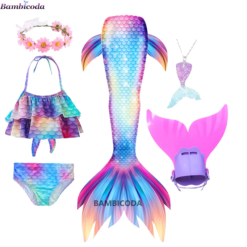 Summer Girl Mermaid Tails 2024 Swimming Suit Swimwear Kids Swimsuits for Girls 4 6 8 10 12 Years 5pcs/set Little Mermaid Costume