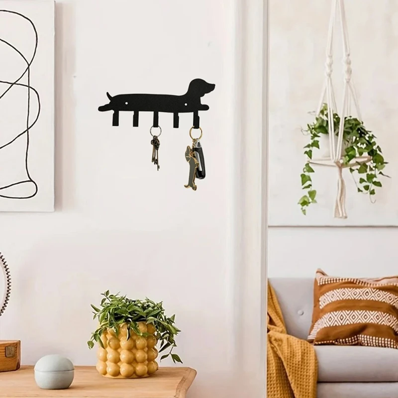 Metal Key Rack Dog Sign Key Hooks Hanger Wall Mounted with 5 Hooks Home Indoor and Outdoor Decoration Hook,Coat Hanger Retail