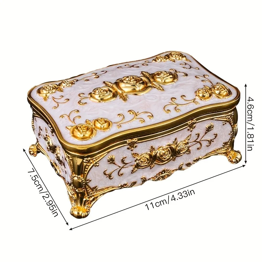 Boîte à bijoux vintage européenne en métal émail avec couvercle peint à la main - Cadeau de vacances parfait (Saint-Valentin, Nouveau lunaire, Ramadan)