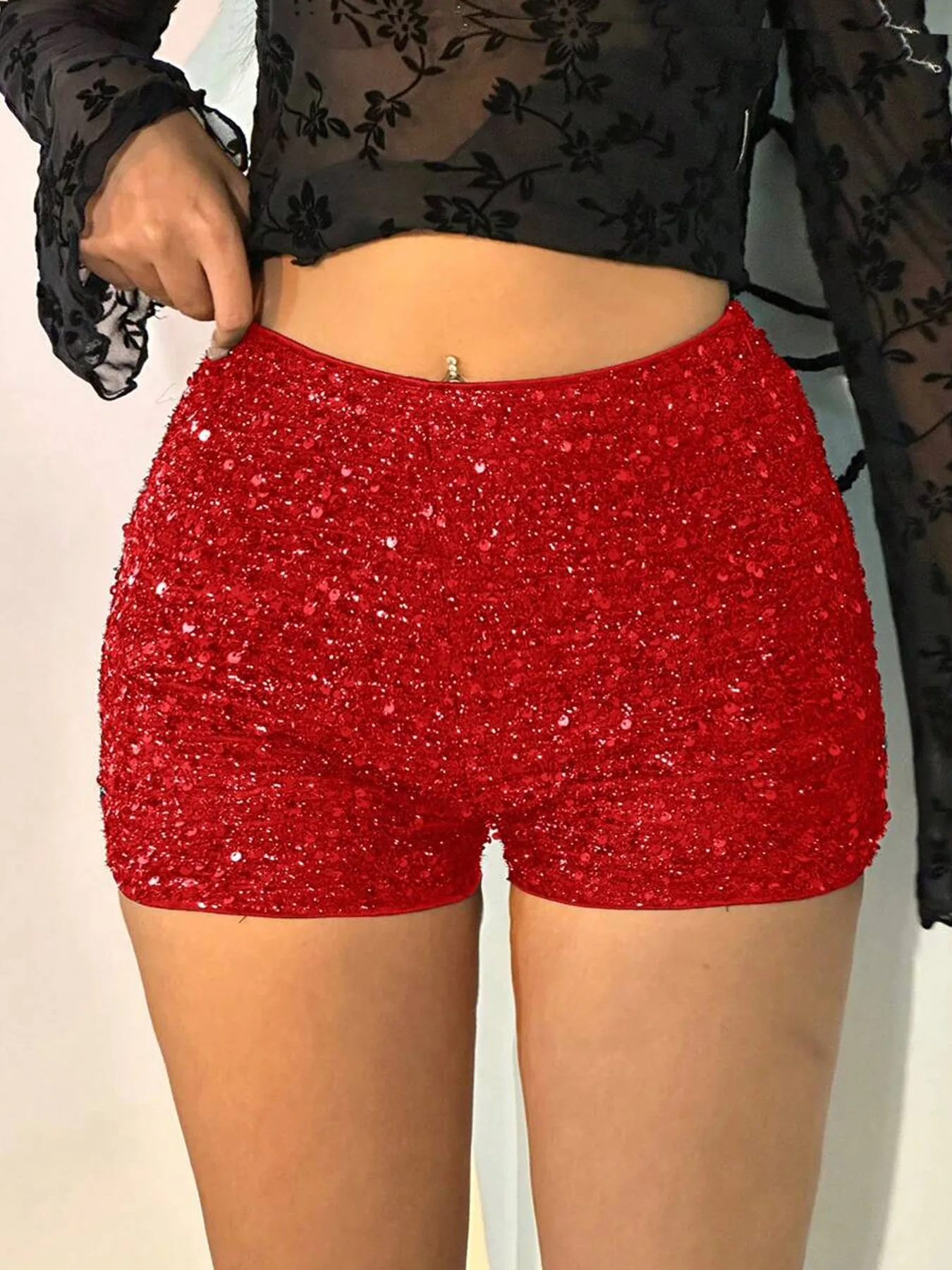 Women Sequins Black Low Rise Shorts Y2K Sexy Skinny Mini Shorts Summer Fashion Party Clubwear Costume Bottoms