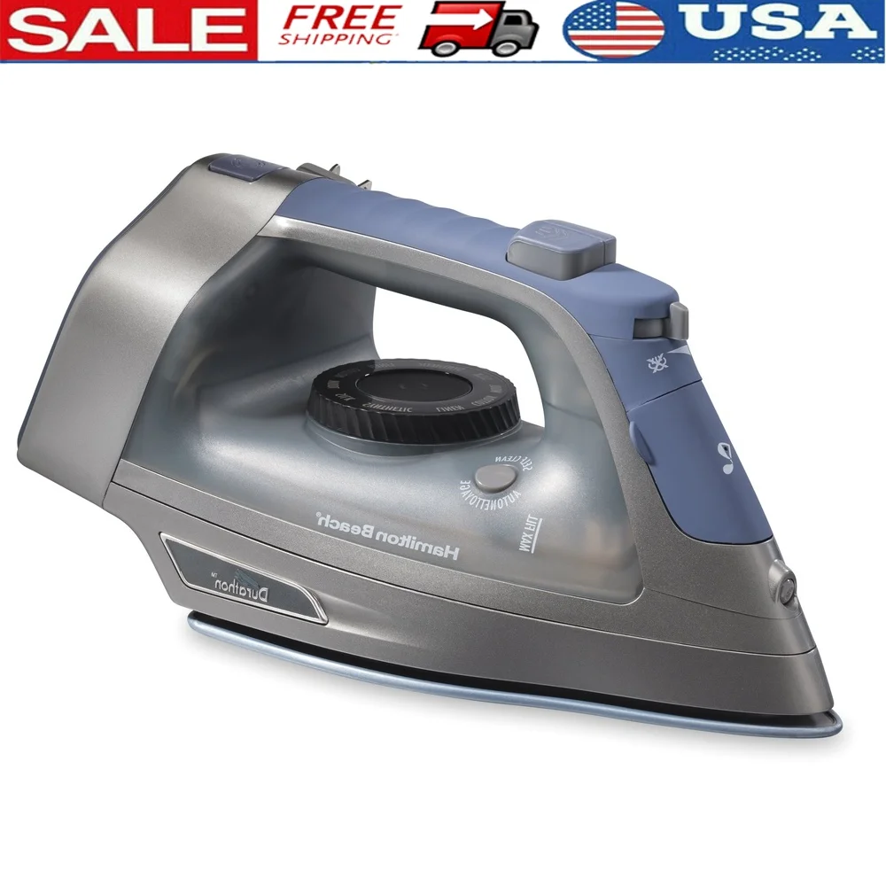 Durathon Electronic Retractable Cord Iron 1800W Auto Shutoff Vertical Steam Self-Cleaning Nonstick Soleplate Easy Storage
