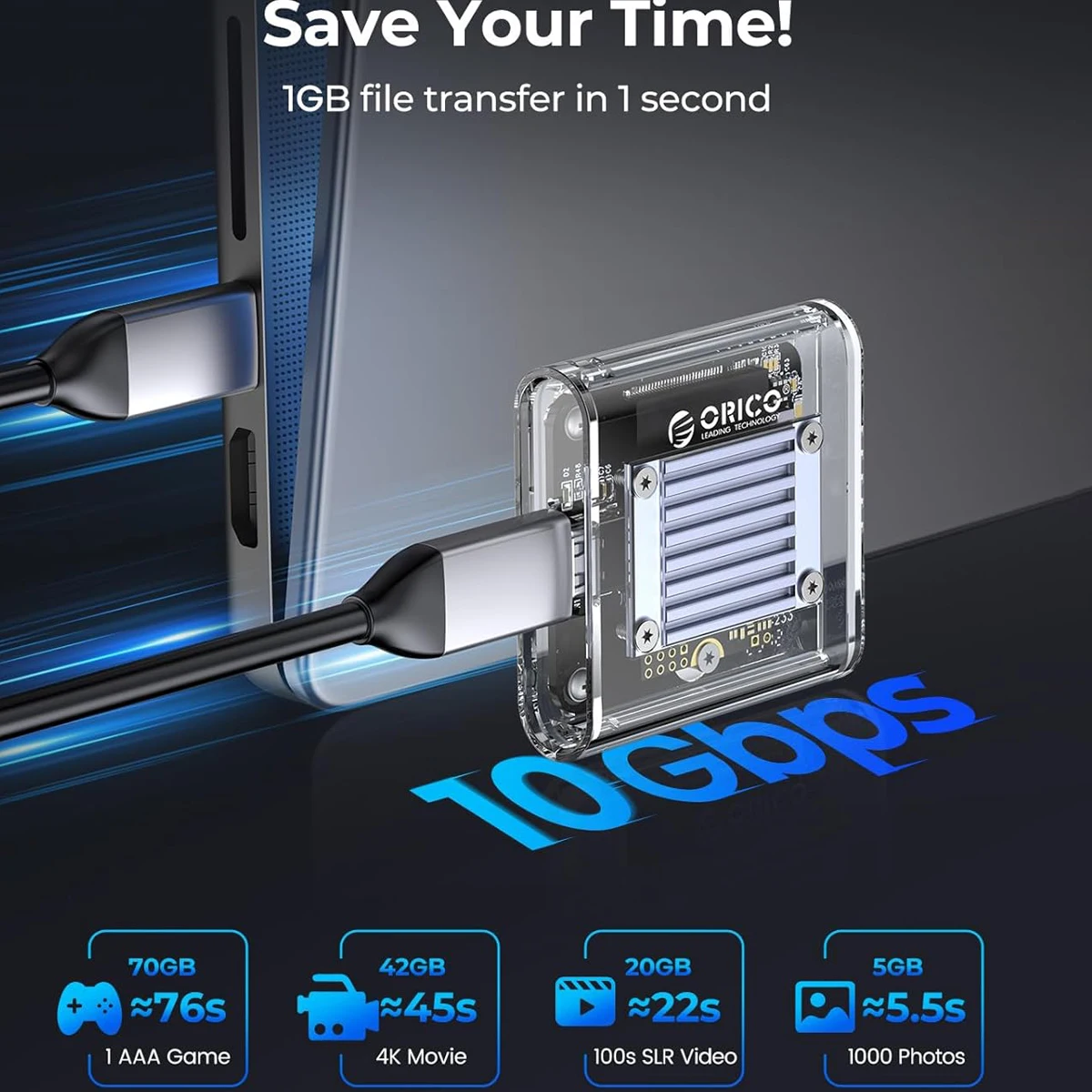 ORICO 10Gbps 2230 NVMe Enclosure for M2 SSD Transparent Clear External Adapter M.2 to USB Type C Mini 2230 Case for SN740 PM991
