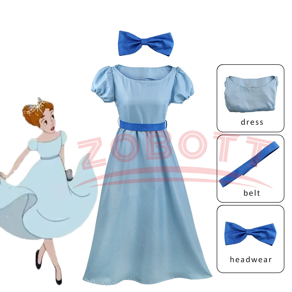 3PCS Pan Peter Prinzessin Wendy Cosplay Full Set Kleid für Frauen Mädchen Halloween Party Cosplay Kostüm Sommer Herbst Täglichen uniform