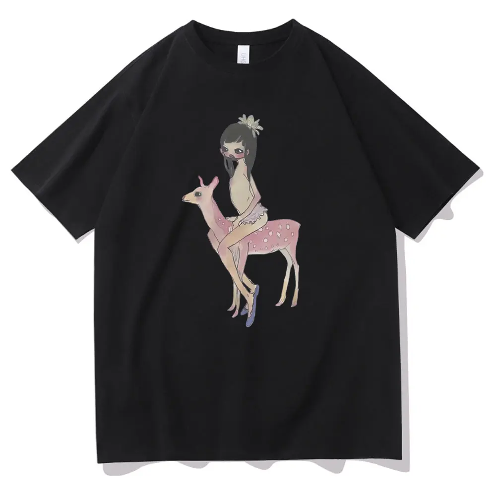 Yoshitomo Nara Aya Takano Grunge Girl Riding Pink Deer Art Baby Graphic T-shirts Men Women Cartoon Funny Tees Oversized Tshirt