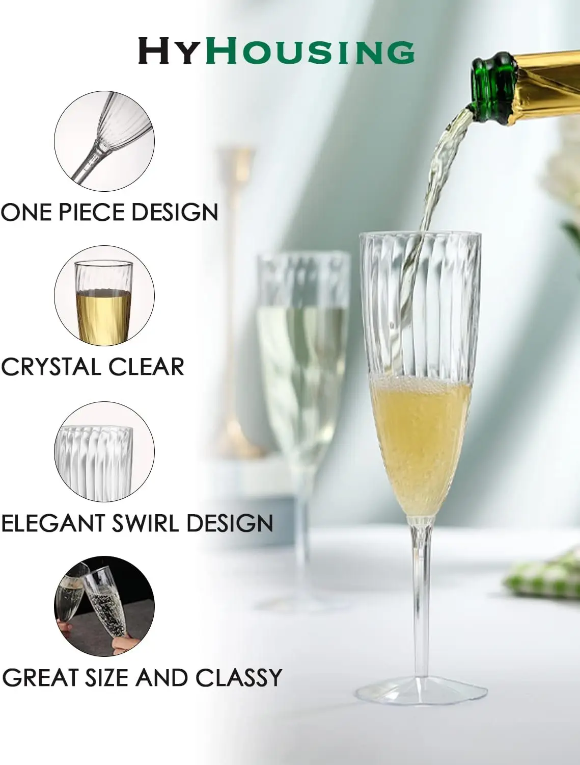 48 Plastic Champagne Flutes Clear Disposable Plastic Champagne Glasses Reusable Wine Cocktail Cups for Home Daily Life Party