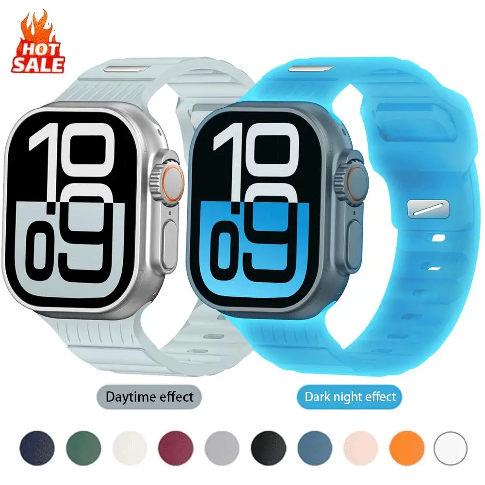 

Night-glowing Silicone Strap for Apple Watch Band 49mm 46mm 45mm 44mm 42mm correas For iWatch Series Ultra3 11 10 9 8 7 6 5 SE 3