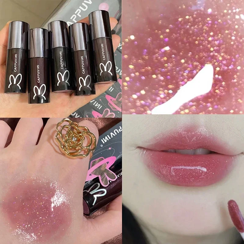 Fijne glitterglas lipgloss spiegel diamant glans vloeibare lippenstift waterdichte parelgelei transparante lipglazuur tint