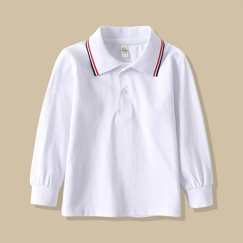 New Spring Children Long Sleeve Tshirts Cotton Primary School Uniform White Turn-down Collar Graduation Costume for Kids Girls