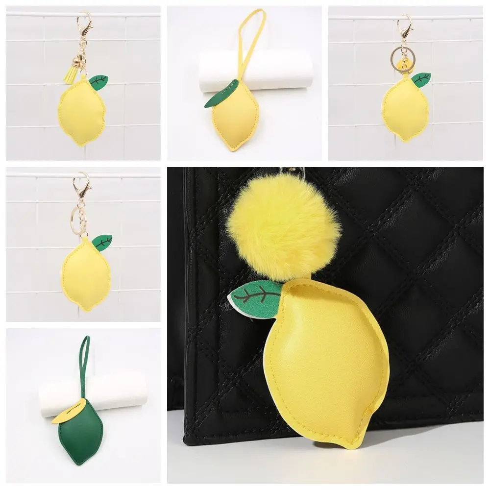 

Multi-color PU Leather Lemon Keychain Fruit Car Keyring PU Leather Hanger Fashion Cartoon Bag Pendant Car Accessory