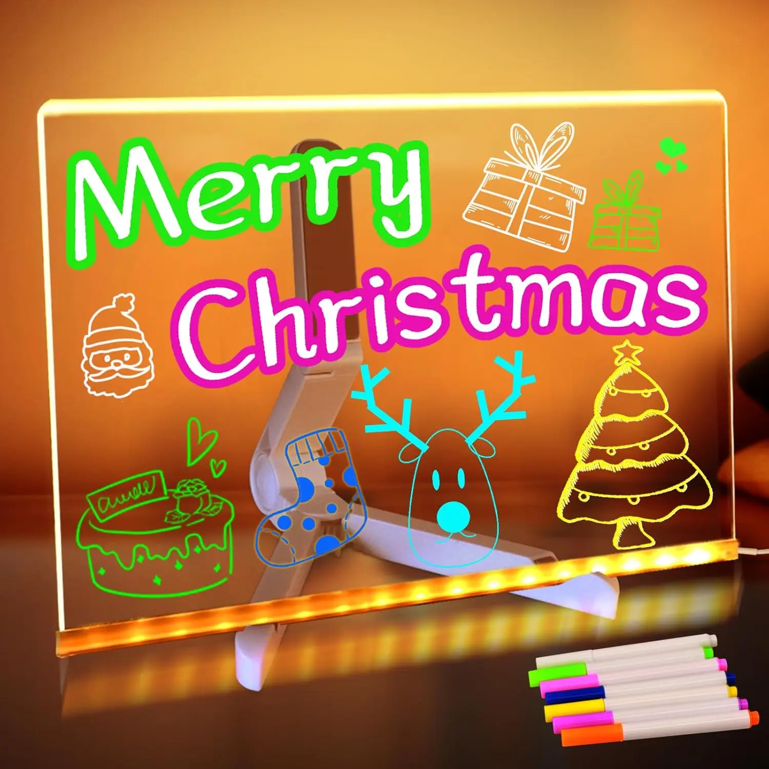 Led Drawing Board With light and Colorful 7Pens DIY Acrylic Message Board Erasable Painting Drawing Board For Kids Birthday Gift