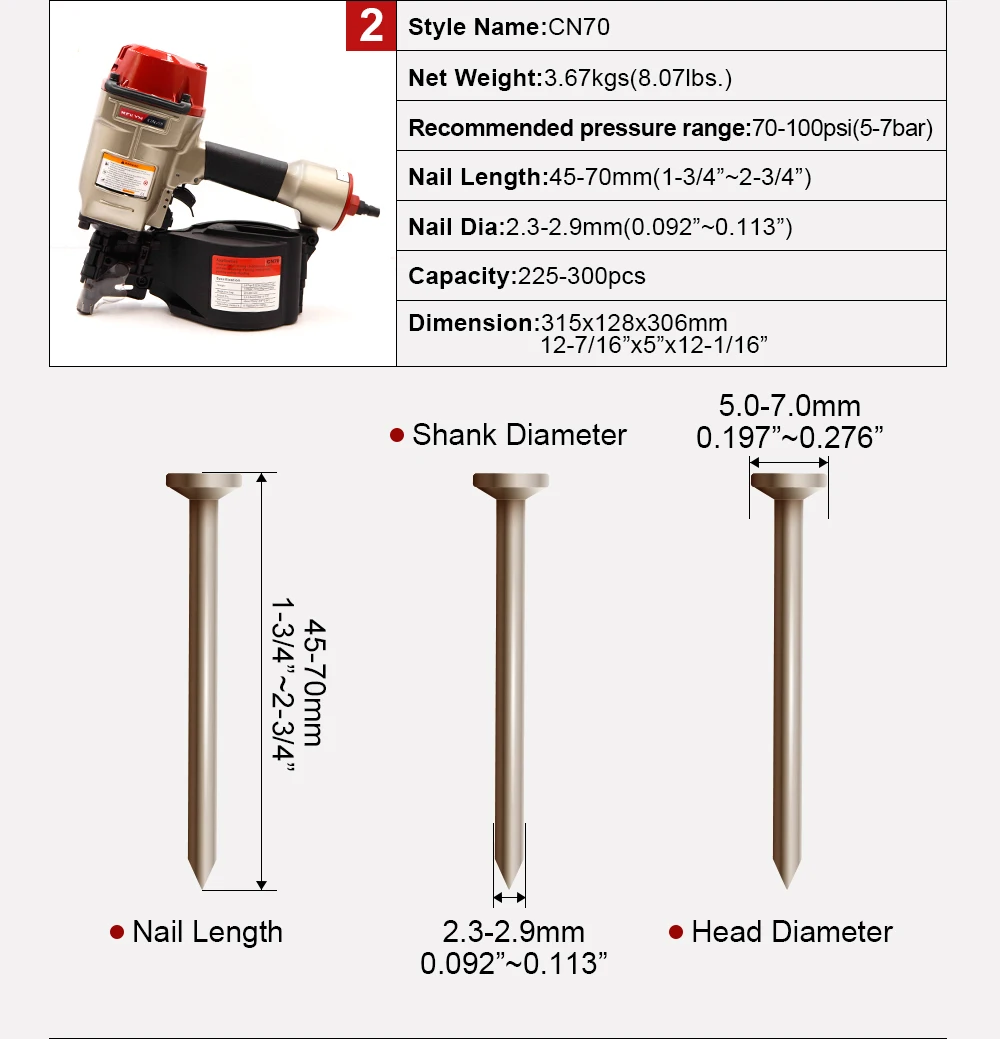 Reilyn CN57 CN70 CN80 CN90B Pneumatischer Spulennagler Luftnagler Nagelpistole für Möbel Dachverkleidung Palettenherstellung – Detail 3