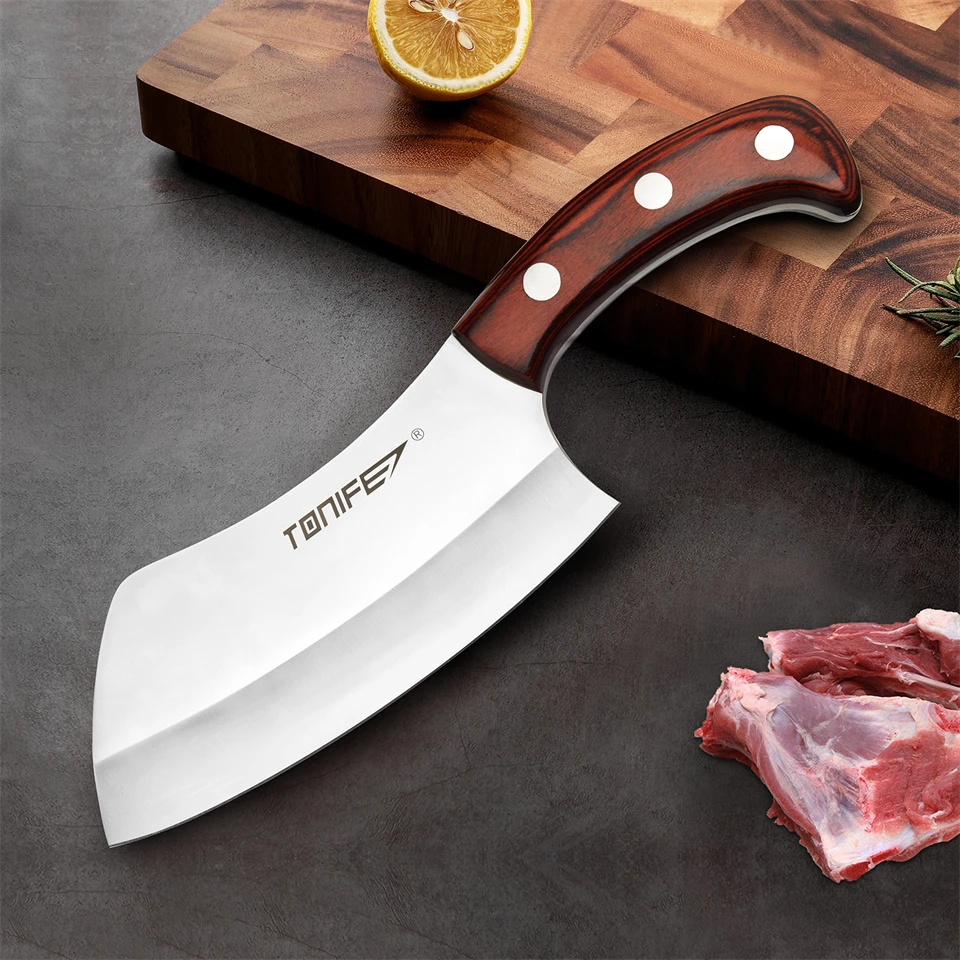 TONIFE Stainless Steel Butcher Knife High Hardness Kitchen Chef Bone Chopping Knife Meat Vegetables Slicing Cleaver Cutter Tools