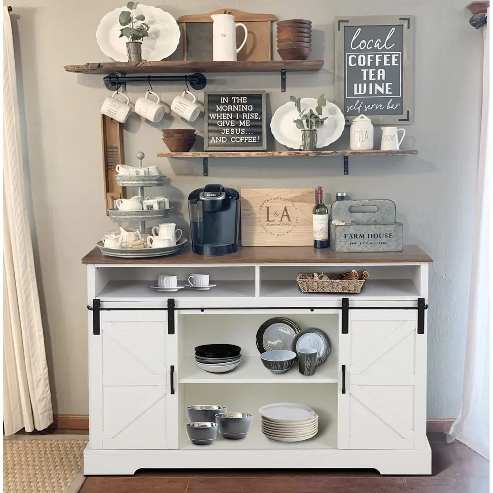 

Тумба-буфет Oak and Ivory 52 с раздвижными дверцами и кофейной станцией, для хранения в кухне и столовой