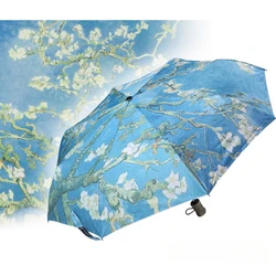 Small Fresh Umbrella Oil Painting Automatic Folding Umbrella Female Paraguas Van Gogh Oil Painting Umbrella Rain Quality Parasol