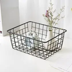 Metal Wire Storage Basket with Handle Wrought Iron Art Fruit Vegetable Snacks Holder Bathroom Kitchen Sundries Container