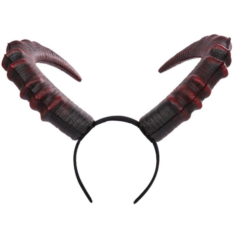 Gothic Halloween Cosplay Hair Accessories Realistic Black Red Long Devils Horn Headband Carnival Party Bandana Hairband