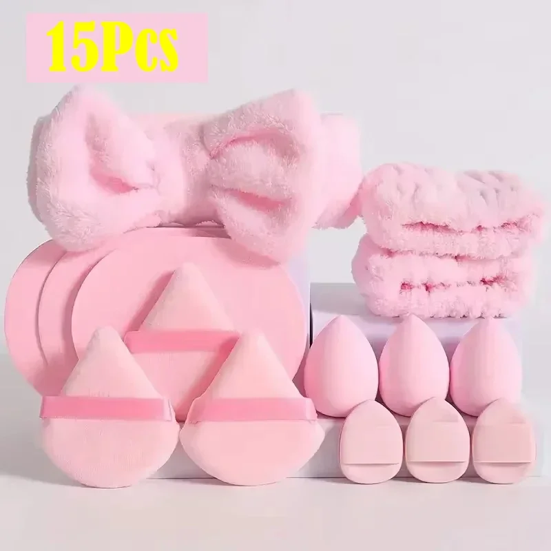 

12/15Pcs Cosmetic Puff Makeup Sponge Blender Beauty Egg Foundation Sponges Puff Wash Face Headband Wristband Make Up Accessories