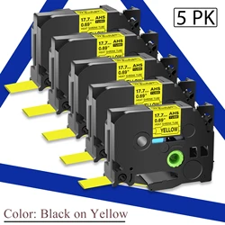 5PK Label Compatible Brother Hse-641 Heat Shrink Tubes Black on Yellow Cartridge Cassette For P-Touch PT-1010R Label Printers