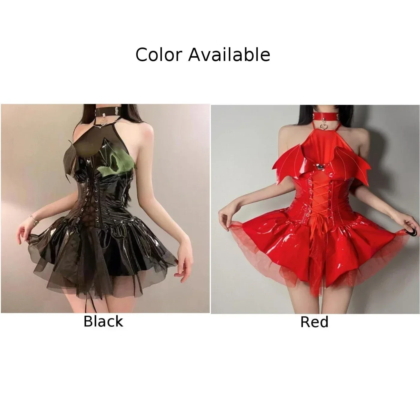 Little Devil Cosplay Costumes Spider Dress Shiny Patent Leather Trim Short-Dress Outfits Wet Look Club Nightwear Anime Roleplay