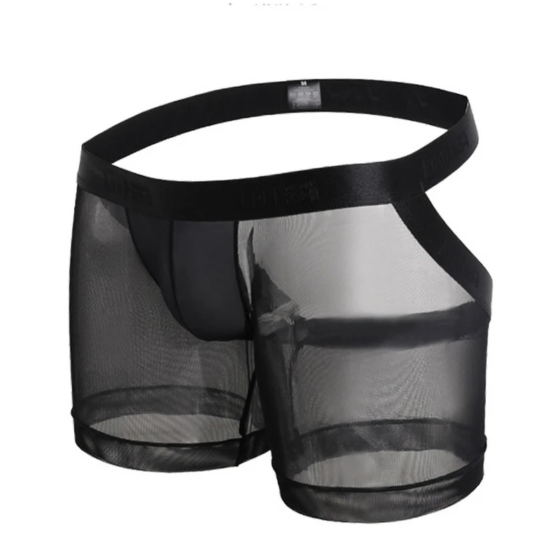 Sports Temptation Perspective Mesh Ice Silk Sexy Hip Exposed Backness Men's Boxer Shorts U Pouch Jockstrap Gay Pride Clothing
