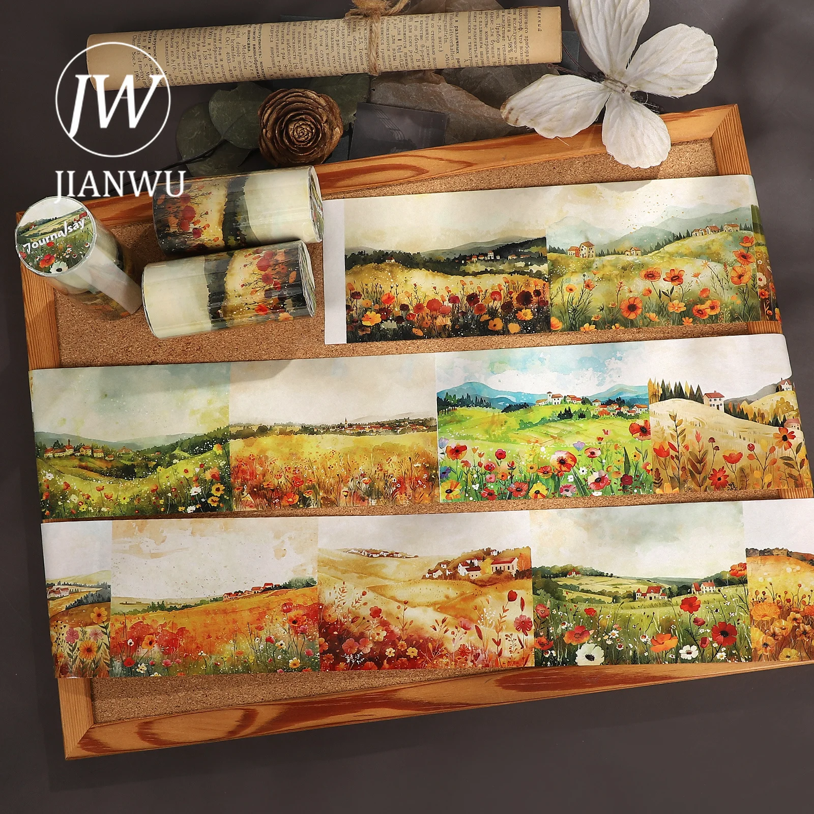 JIANWU 80mm*194cm Vintage Country Field Flower Landscape Material Collage Scrapbooking Washi Tape Creative Journal Stationery