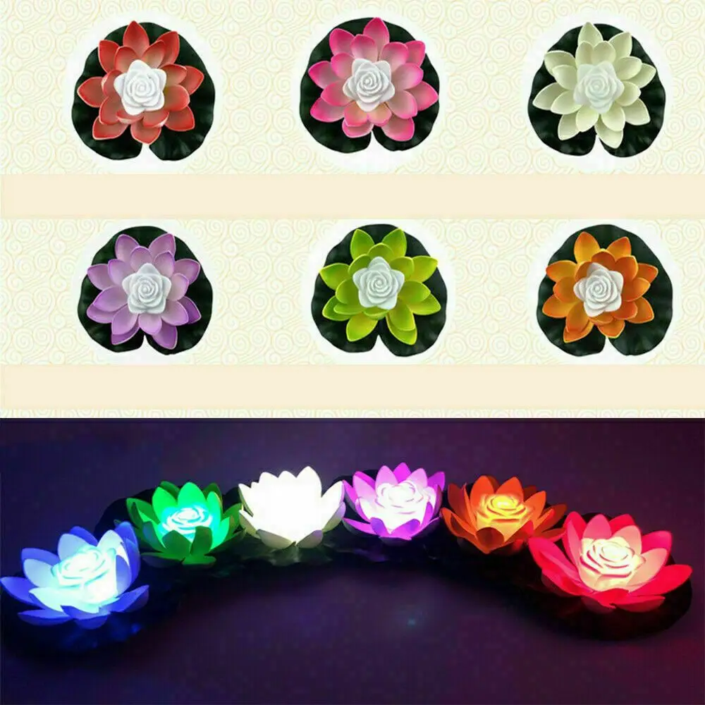 RGB LED Solar Powered Flower Light Floating Fountain Pool Pond Lamp Garden Decor