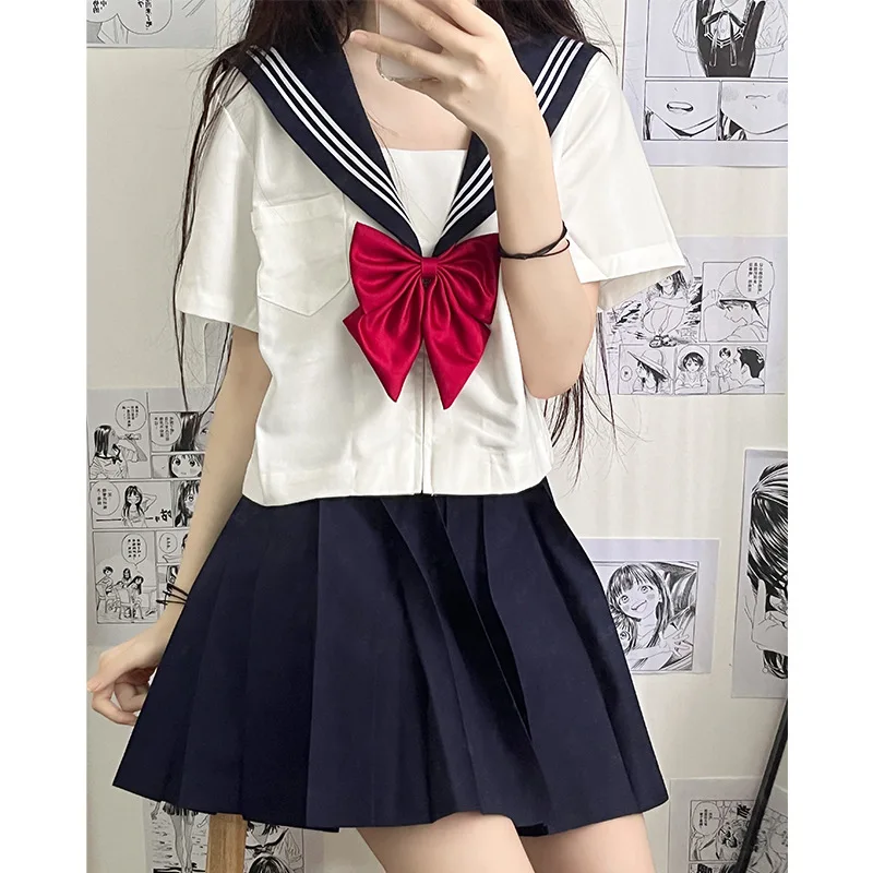 Nuovo abito da ragazza Jk uniforme scolastica giapponese sexy primavera e autunno cravatta rossa bianca tre abiti da marinaio di base da donna a maniche lunghe