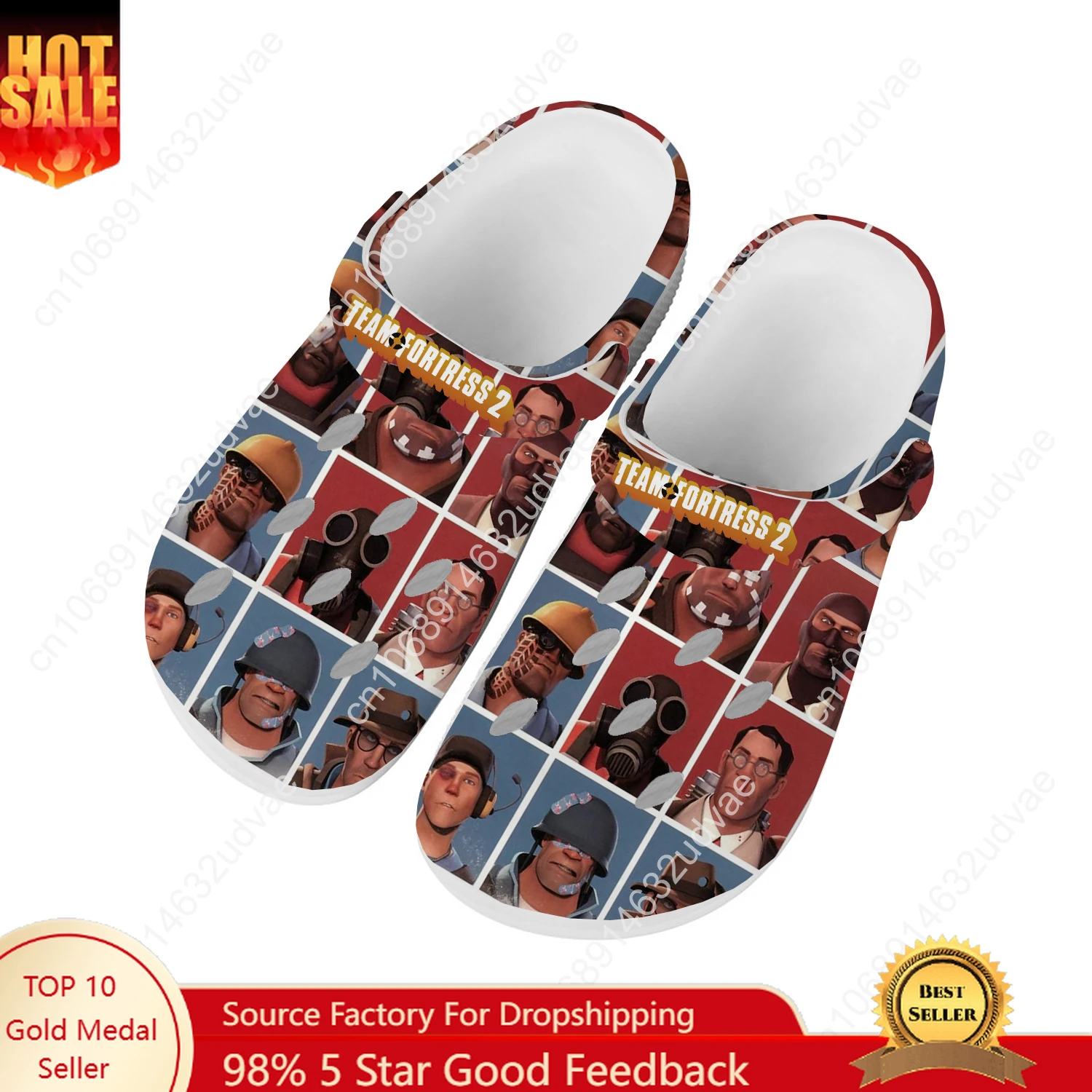 

Team Fortress 2 Water Shoes Mens Womens High Quality Fashion Home Garden Clogs Customizd Sandals Beach Breathable Hole Slippers