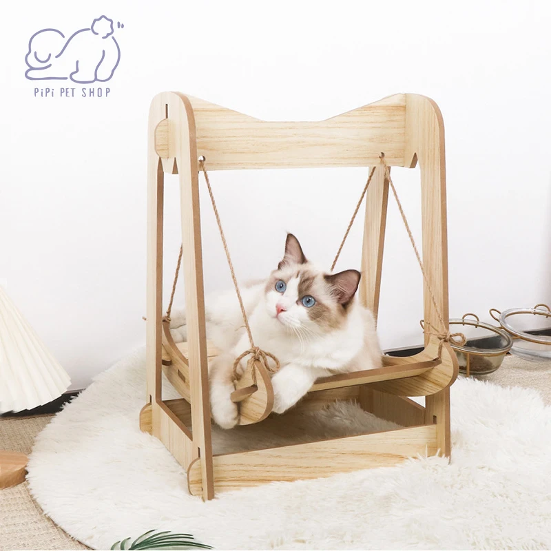 Wooden Pet Swing Cat Kitten Cradle Rocking Bed Hanging Nest Basket Lying Chair Small Animals Supplies Accessories