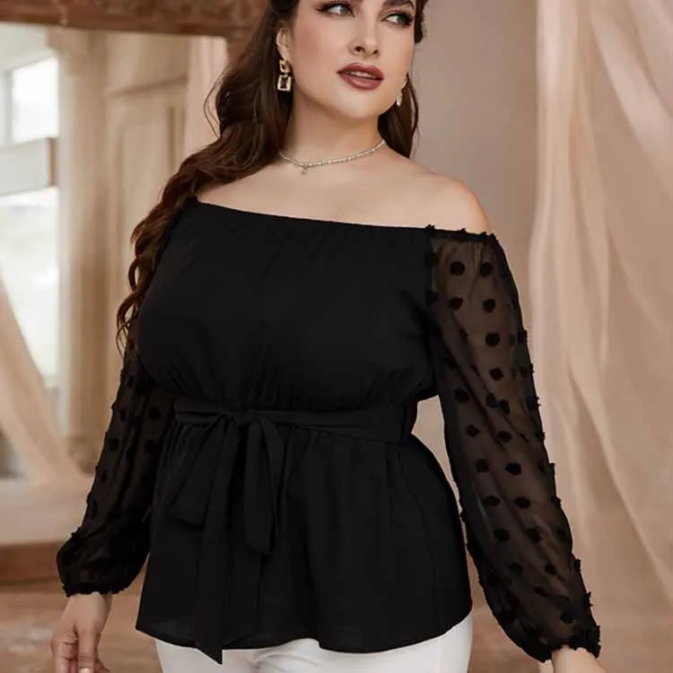 

Plus Size Women Blouses Sexy Oversized Solid Color One Shoulder Style Commissioning Literature Top Patchwork For Women