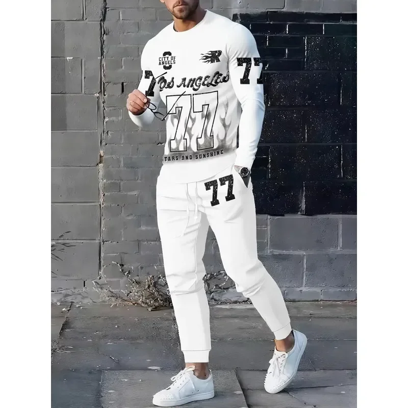 Men Sweatshirt Set Round Neck 3D Digital Pattern Printed Simple Casual Fashion Comfortable Soft Autumn Winter New Style