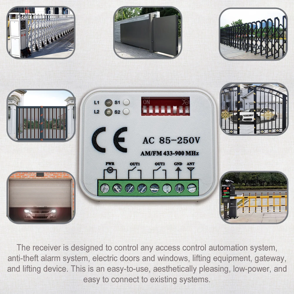 Garage Door Receiver Switch Controller AC/DC 9V-30V 220V 2 Channels 300MHz to 868MHz 433.92MHz Gate Remote Control Receiver