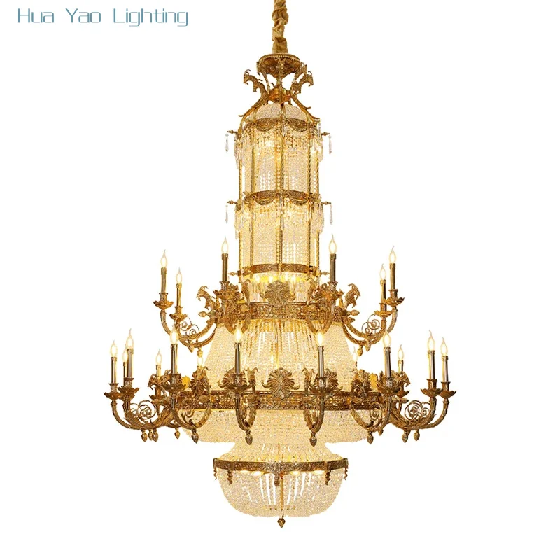 Franse luxe kristallen bruiloft decor messing kroonluchter hotellobby feestzaal elegante grote hanglamp