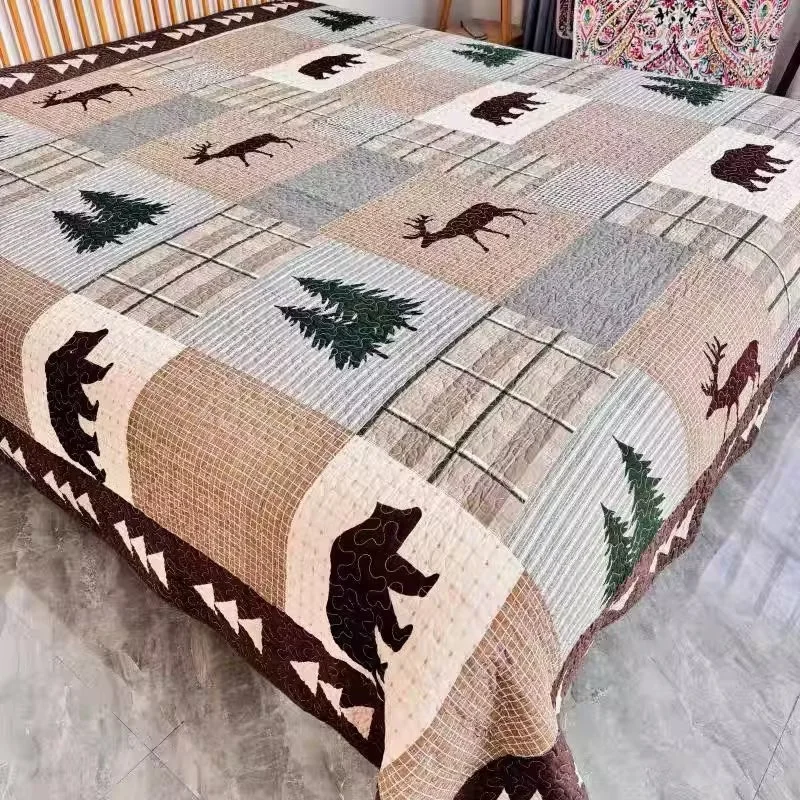 Vintage Cotton Quilt Bedspread on The Bed Patchwork Comforter Quilting Bed Cover Blanket Throw Padding Coverlet Mattress Topper