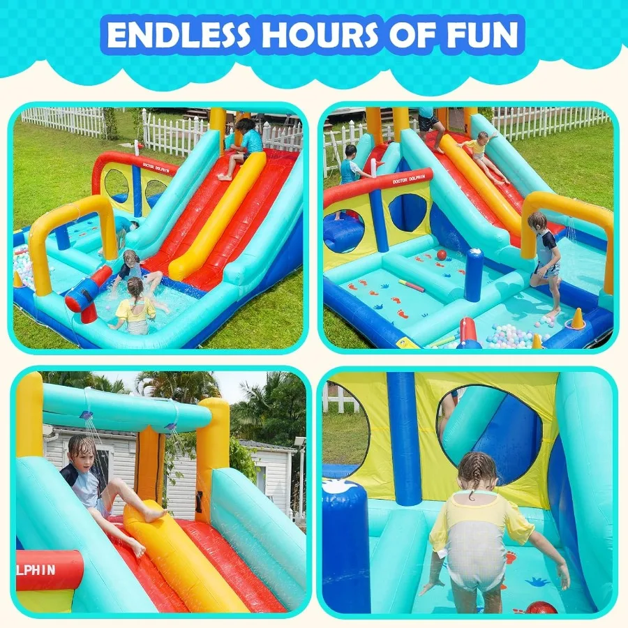 Opblaasbare waterglijbaan, waterglijbaan springhuis voor kinderen, water springhuis met glijbaan, opblaaswaterpark met 450W blazerba