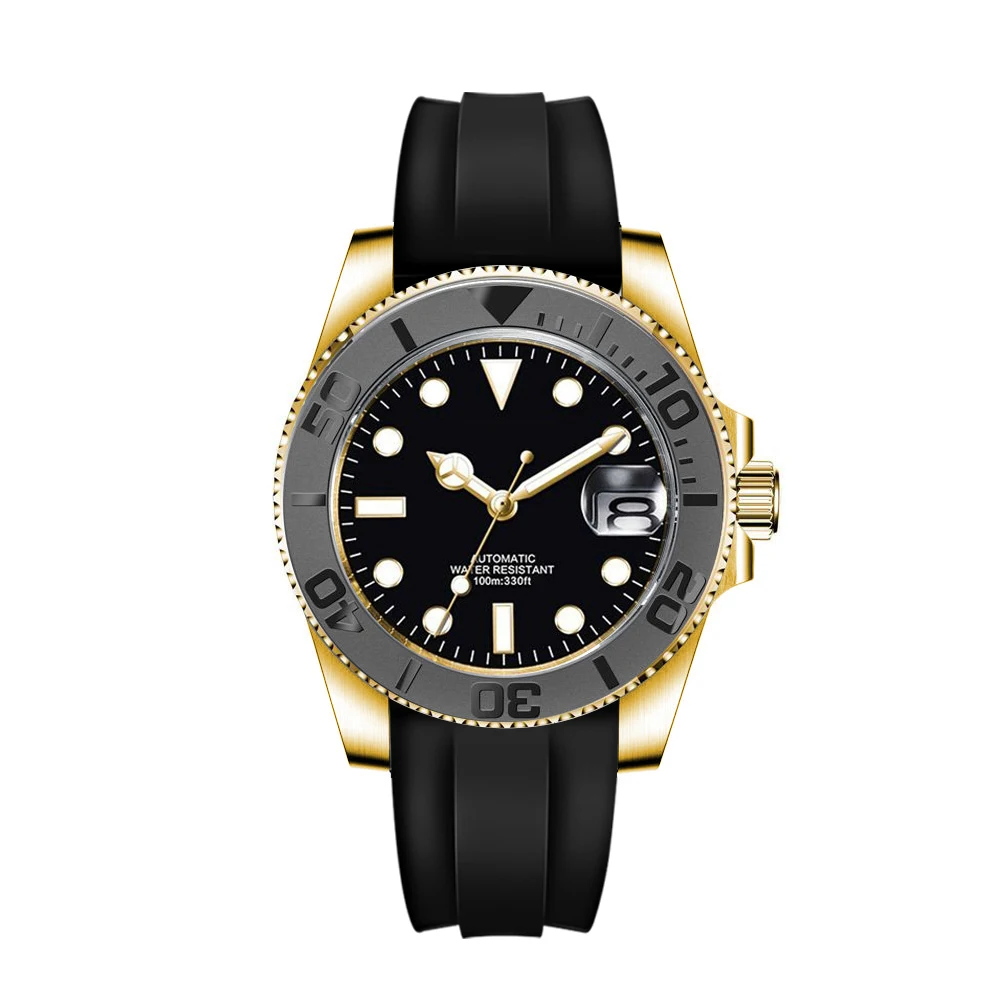 Custom logo 40mLuxury NH35/ Miyota Automatic Mechanical Wristwatch MenYacht Watch Clock Ceramic Bezel Two Tone Gold Rubber Band view 2