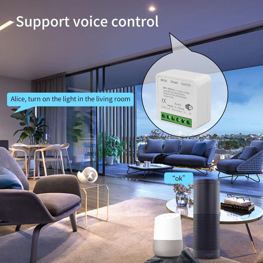 Modulo interruttore intelligente WiFi 16A 20A Relè interruttore ricevitore RF433Mhz Funziona con l'app Tuya Smart Life Alexa Google Home Controllo vocale