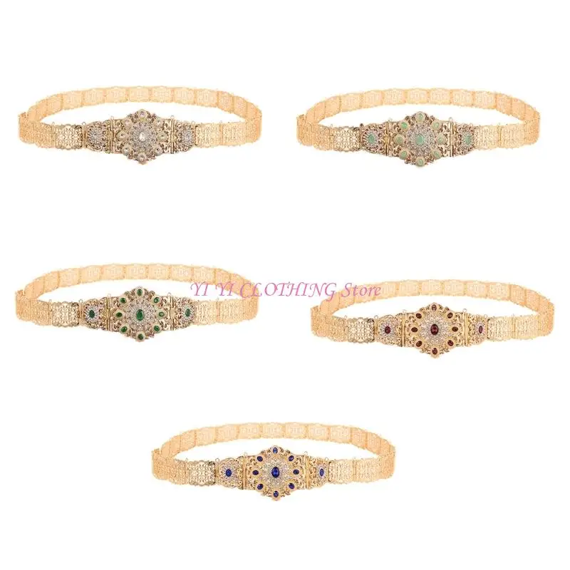 

N5KF Blingbling Waist Belt Stylish Carved Floral Waist Chain Belt Elaborate Chain Belly Chain for Wedding Waist Chain