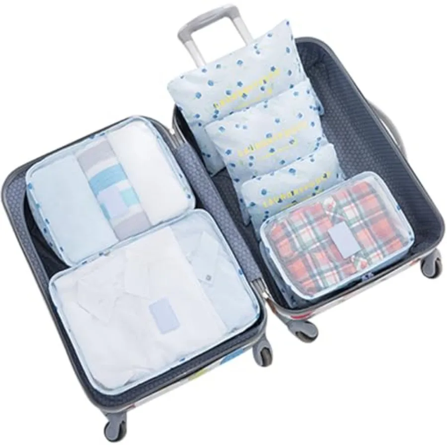 

Packing Cubes - 6Pcs Travel Luggage Organizer Bags for Backpack Suitcases in Blue Cherry with Compact Storage and Durable Fabri