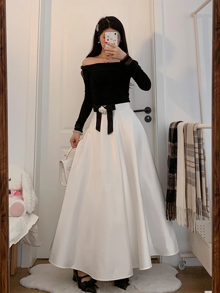 Top monospalla lavorato a maglia da donna e gonna a vita alta Set casual invernale Faion Gentle Sle Regular Lunghezza Sve