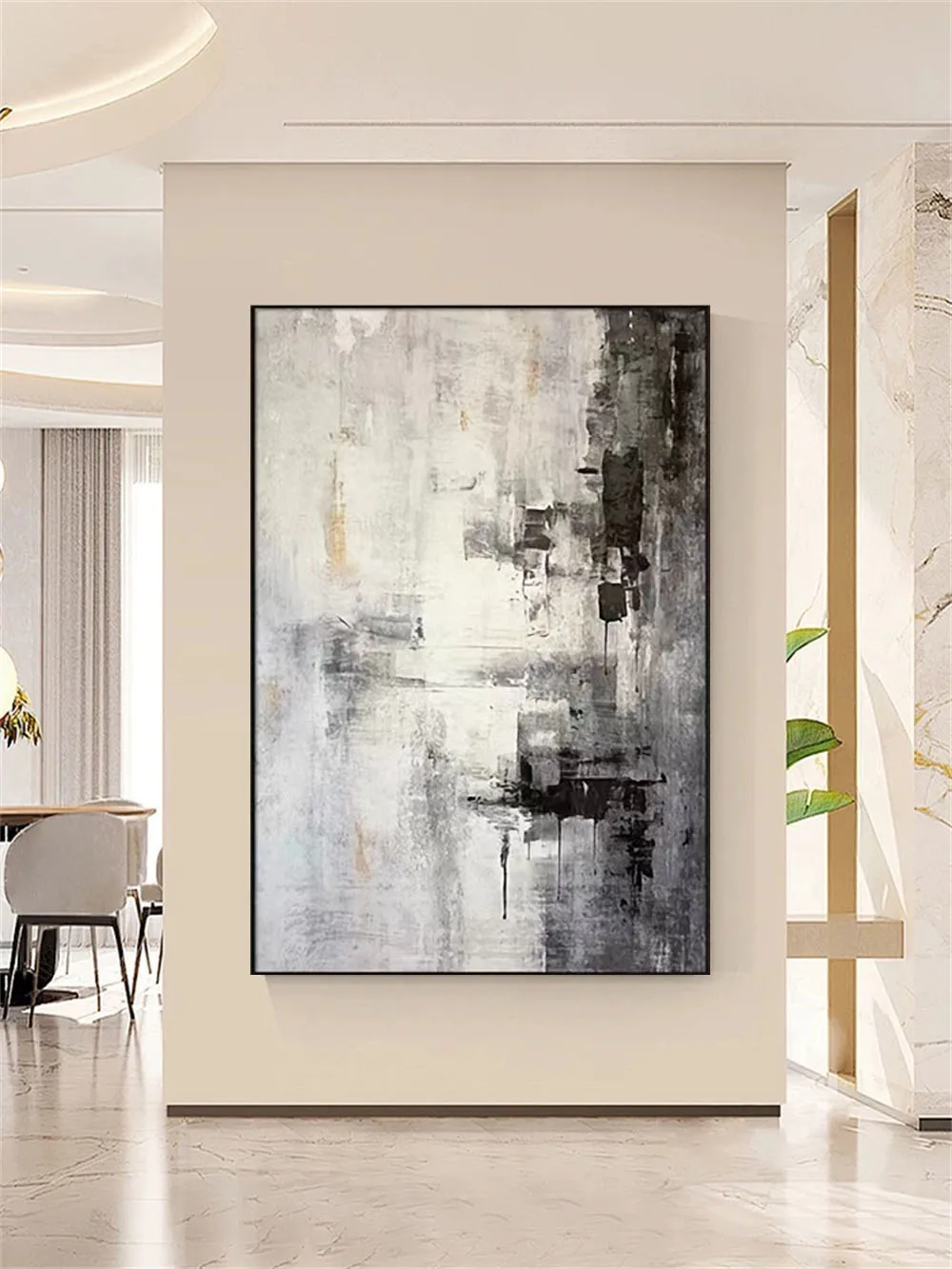 

Black-White Theme Texture Pure Hand-Painted Abstract Oil Painting Room Wall Art Home Decoration Large-Sized Hanging Picture