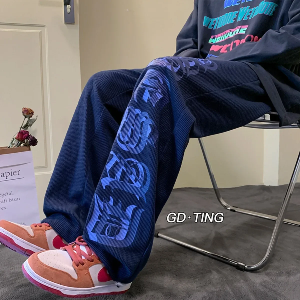 

Casual Versatile New Men's Trousers Fashion Casual Pants Letter Breathable Loose Straight Pants Hip Hop Trend Streetwear