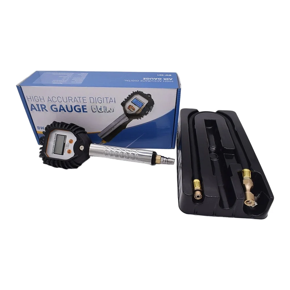 BW-001 Digital Pressure Gauge for Tires 0-255 PSI / 18 BAR / KG-CM2 / KPA LCD Readout and 600mm Hose for All Vehicle Types